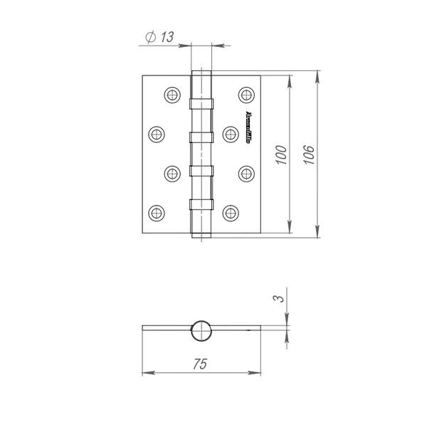 Петля Armadillo (Армадилло) универсальная IN4500UC-BL CP 100x75x3 INOX304 хром БЛИСТЕР